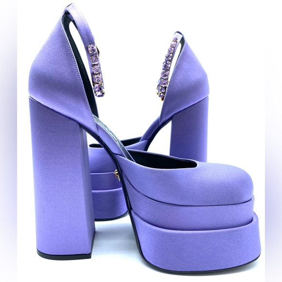 VERSACE Medusa Aevitas Platform Pumps Orchid Chunky Block Heel - Picture 7 of 15